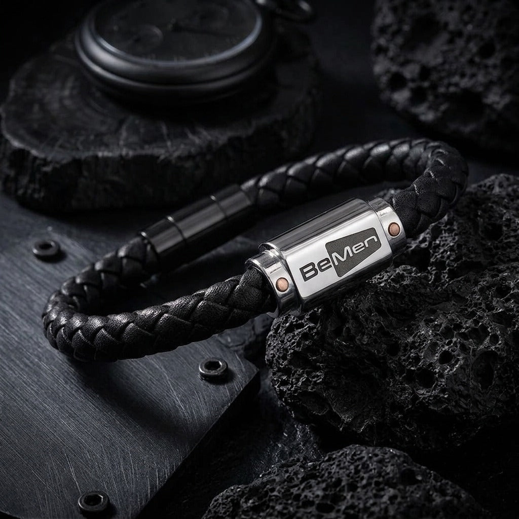 BeMen Braided Leather Bracelet – Stainless Steel Magnetic Clasp