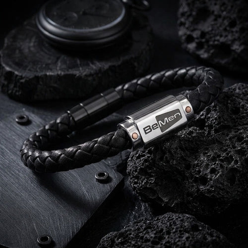 BeMen Braided Leather Bracelet – Stainless Steel Magnetic Clasp